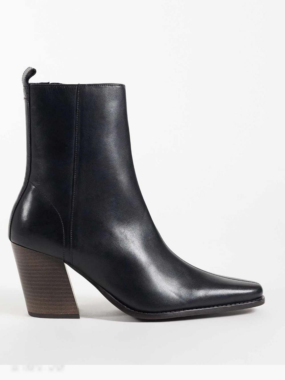 ASOS Black Leather Pointed Ankle Boot with Stacked Heel